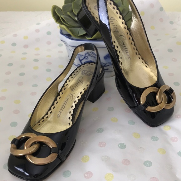 JUICY COUTURE Made in Italy Black Patent Leather Sling Back 2” Heels Size 6 - Picture 8 of 8